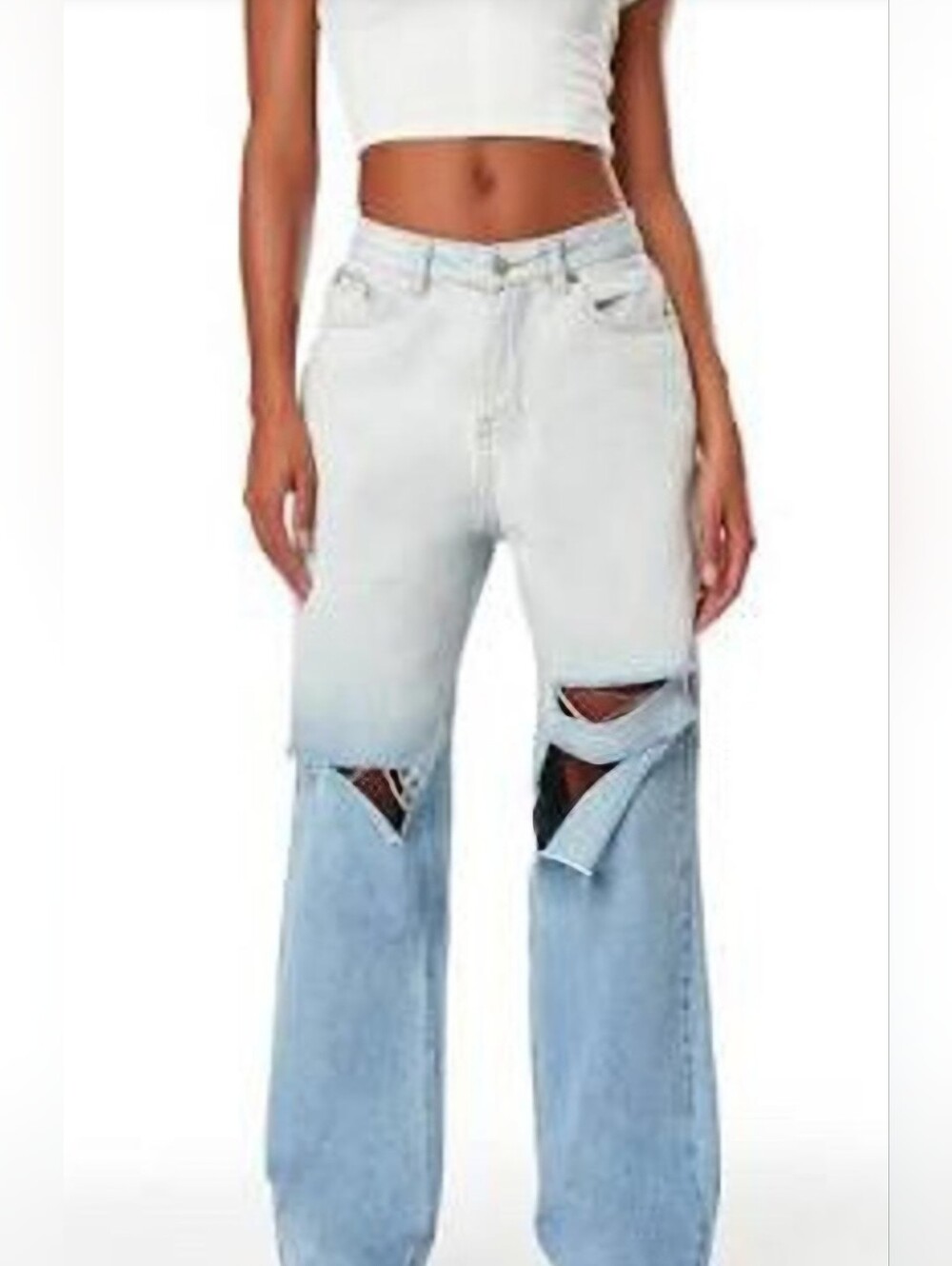 Kript Ombre Ocean Washed Women's Super Mid Rise Distressed Jeans size S